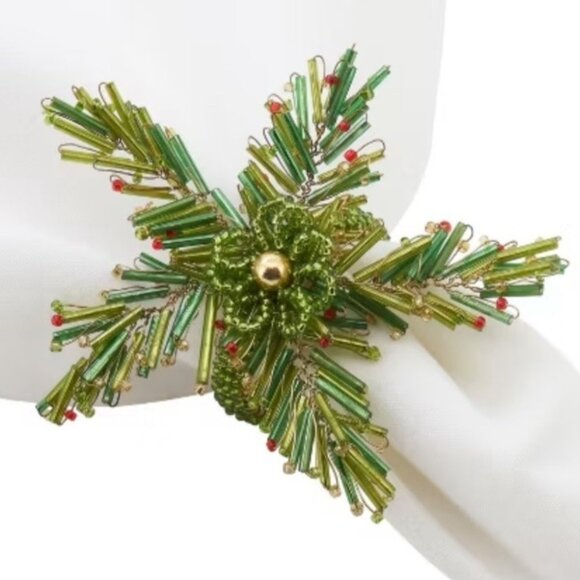 Homewear Greenery Glass Beaded Napkin Rings Embellished Set of 4 Winter Table - Picture 5 of 14
